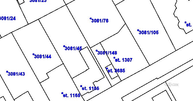 Parcela st. 3081/148 v KÚ Lanškroun, Katastrální mapa