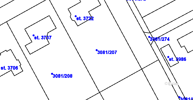 Parcela st. 3081/207 v KÚ Lanškroun, Katastrální mapa