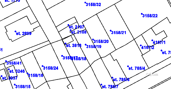 Parcela st. 3158/19 v KÚ Lanškroun, Katastrální mapa