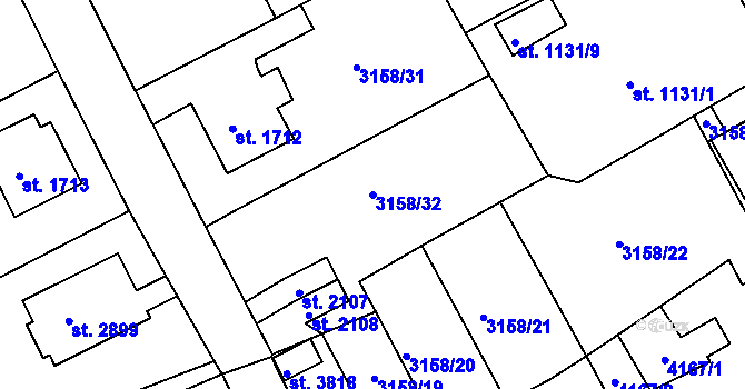 Parcela st. 3158/32 v KÚ Lanškroun, Katastrální mapa