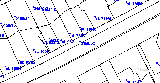 Parcela st. 3158/52 v KÚ Lanškroun, Katastrální mapa
