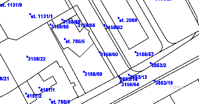 Parcela st. 3158/60 v KÚ Lanškroun, Katastrální mapa