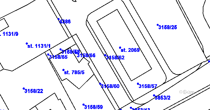 Parcela st. 3158/62 v KÚ Lanškroun, Katastrální mapa