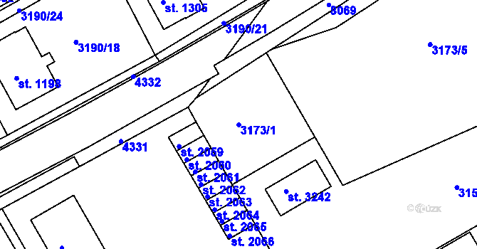 Parcela st. 3173/1 v KÚ Lanškroun, Katastrální mapa