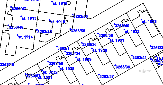 Parcela st. 3263/36 v KÚ Lanškroun, Katastrální mapa