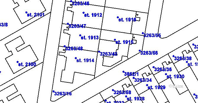 Parcela st. 3263/42 v KÚ Lanškroun, Katastrální mapa