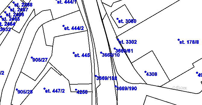 Parcela st. 3669/10 v KÚ Lanškroun, Katastrální mapa