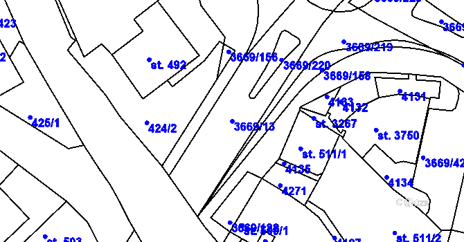 Parcela st. 3669/13 v KÚ Lanškroun, Katastrální mapa