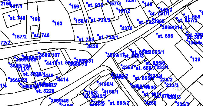 Parcela st. 3669/17 v KÚ Lanškroun, Katastrální mapa