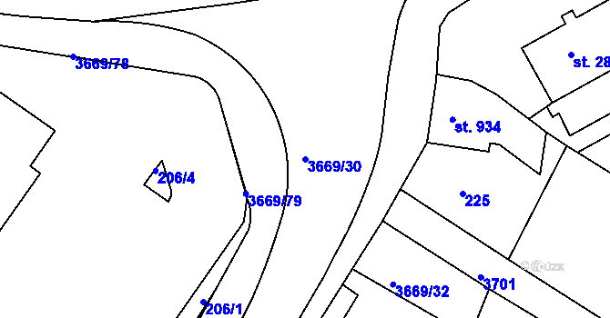 Parcela st. 3669/30 v KÚ Lanškroun, Katastrální mapa