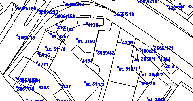 Parcela st. 3669/42 v KÚ Lanškroun, Katastrální mapa