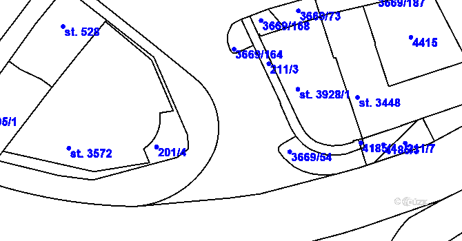 Parcela st. 3669/52 v KÚ Lanškroun, Katastrální mapa