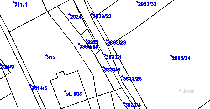 Parcela st. 3833/1 v KÚ Lanškroun, Katastrální mapa