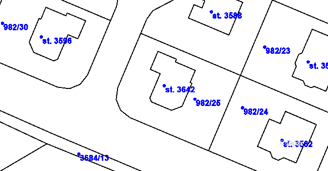 Parcela st. 3642 v KÚ Lanškroun, Katastrální mapa