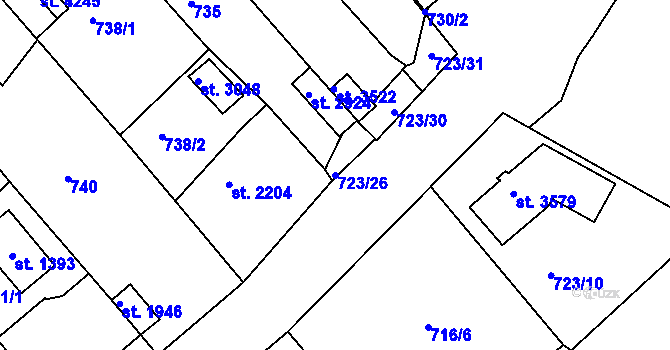 Parcela st. 723/26 v KÚ Lanškroun, Katastrální mapa