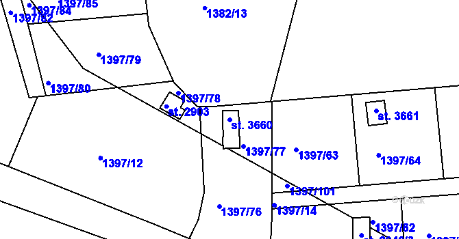 Parcela st. 3660 v KÚ Lanškroun, Katastrální mapa