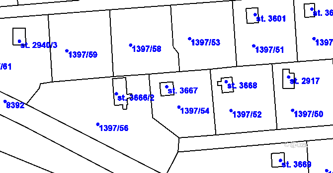 Parcela st. 3667 v KÚ Lanškroun, Katastrální mapa