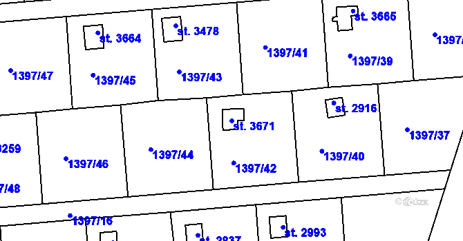 Parcela st. 3671 v KÚ Lanškroun, Katastrální mapa