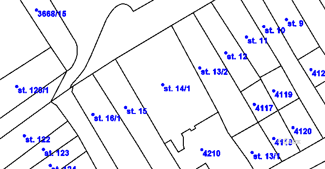 Parcela st. 14/1 v KÚ Lanškroun, Katastrální mapa