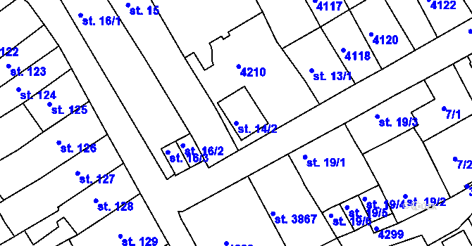Parcela st. 14/2 v KÚ Lanškroun, Katastrální mapa