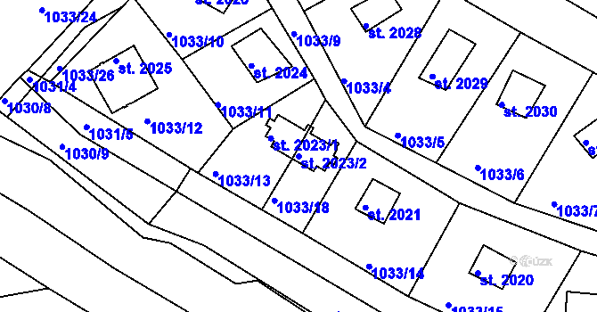 Parcela st. 2023/2 v KÚ Lanškroun, Katastrální mapa