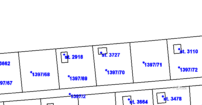 Parcela st. 3727 v KÚ Lanškroun, Katastrální mapa