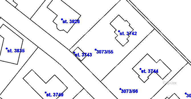 Parcela st. 3073/55 v KÚ Lanškroun, Katastrální mapa