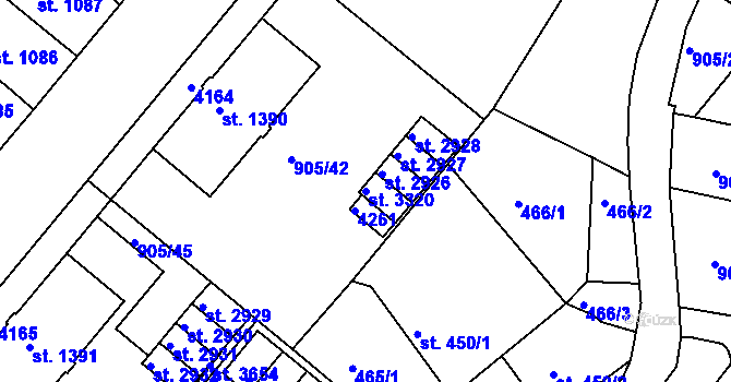 Parcela st. 3320 v KÚ Lanškroun, Katastrální mapa