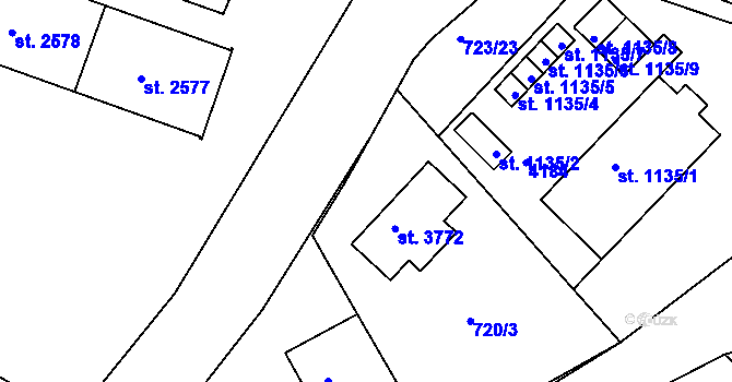 Parcela st. 723/27 v KÚ Lanškroun, Katastrální mapa