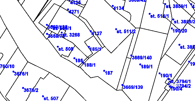 Parcela st. 188/3 v KÚ Lanškroun, Katastrální mapa