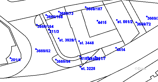 Parcela st. 3448 v KÚ Lanškroun, Katastrální mapa
