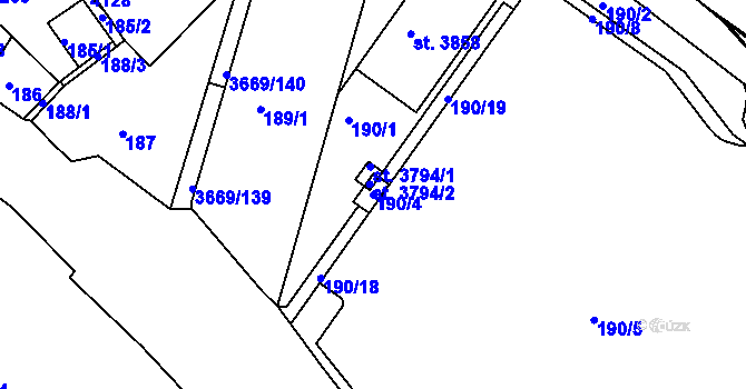 Parcela st. 190/4 v KÚ Lanškroun, Katastrální mapa