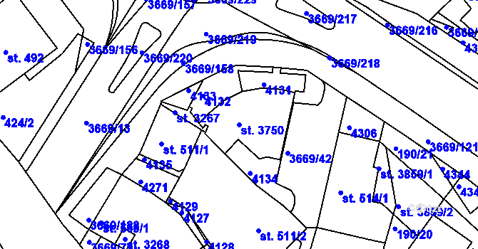 Parcela st. 3750 v KÚ Lanškroun, Katastrální mapa