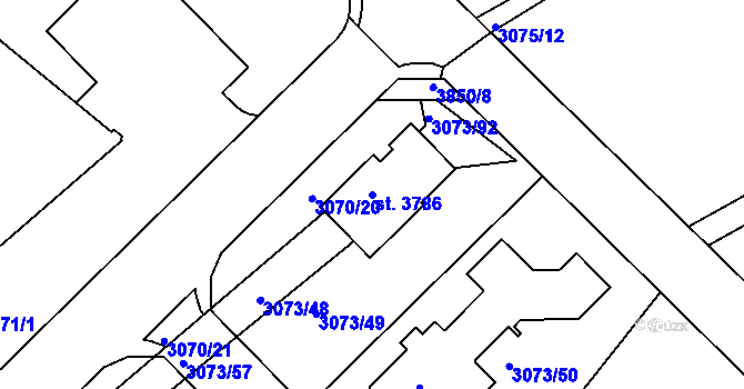 Parcela st. 3786 v KÚ Lanškroun, Katastrální mapa