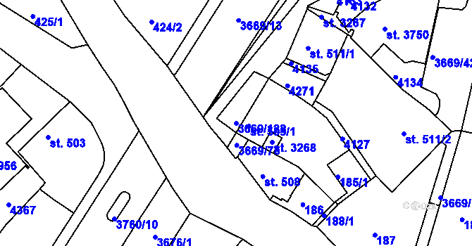 Parcela st. 3669/122 v KÚ Lanškroun, Katastrální mapa