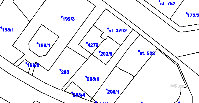 Parcela st. 203/5 v KÚ Lanškroun, Katastrální mapa