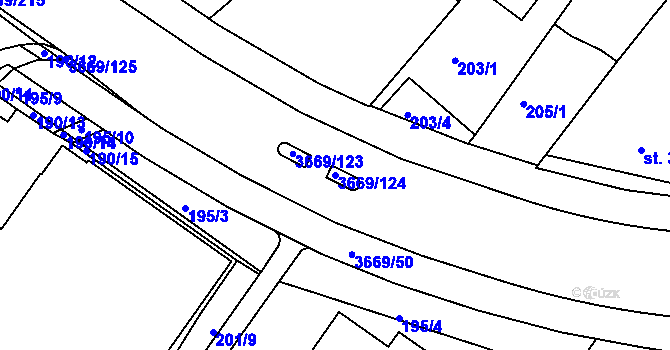 Parcela st. 3669/124 v KÚ Lanškroun, Katastrální mapa
