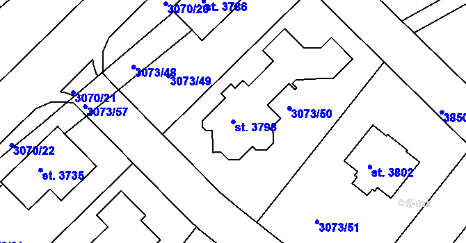 Parcela st. 3798 v KÚ Lanškroun, Katastrální mapa