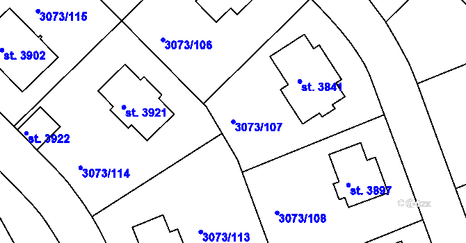 Parcela st. 3073/107 v KÚ Lanškroun, Katastrální mapa