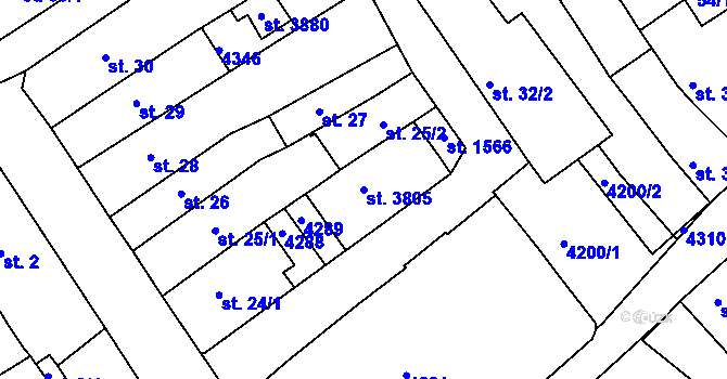 Parcela st. 3805 v KÚ Lanškroun, Katastrální mapa