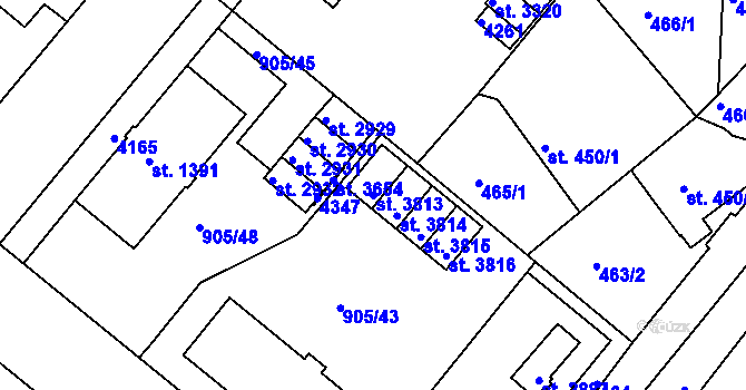 Parcela st. 3813 v KÚ Lanškroun, Katastrální mapa