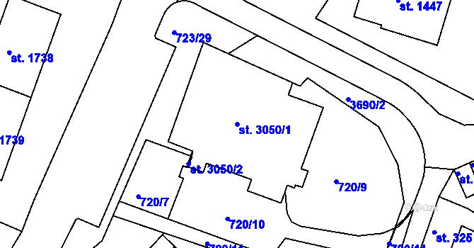 Parcela st. 3050/1 v KÚ Lanškroun, Katastrální mapa