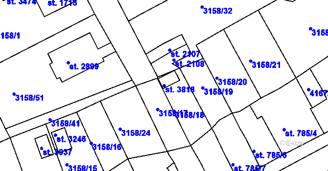 Parcela st. 3818 v KÚ Lanškroun, Katastrální mapa