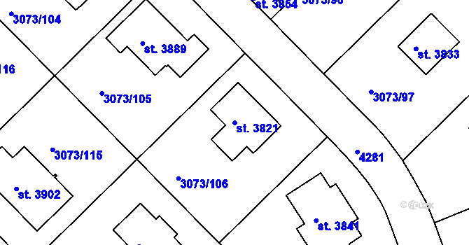Parcela st. 3821 v KÚ Lanškroun, Katastrální mapa