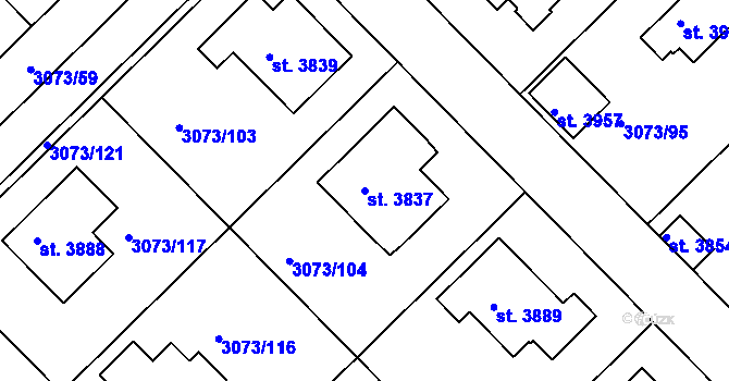Parcela st. 3837 v KÚ Lanškroun, Katastrální mapa