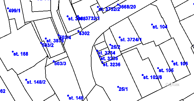 Parcela st. 3234 v KÚ Lanškroun, Katastrální mapa