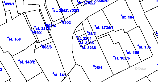 Parcela st. 3235 v KÚ Lanškroun, Katastrální mapa