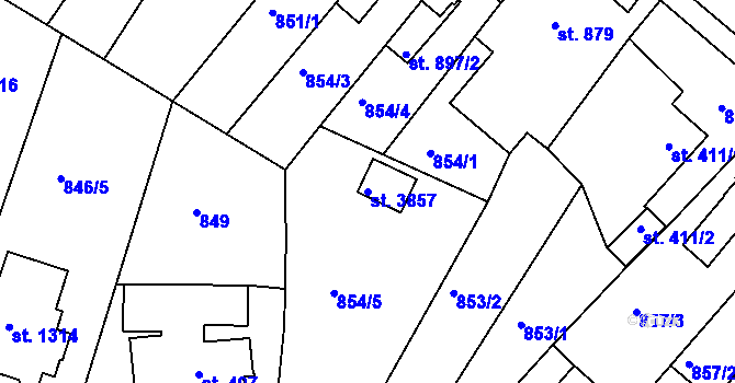 Parcela st. 3857 v KÚ Lanškroun, Katastrální mapa