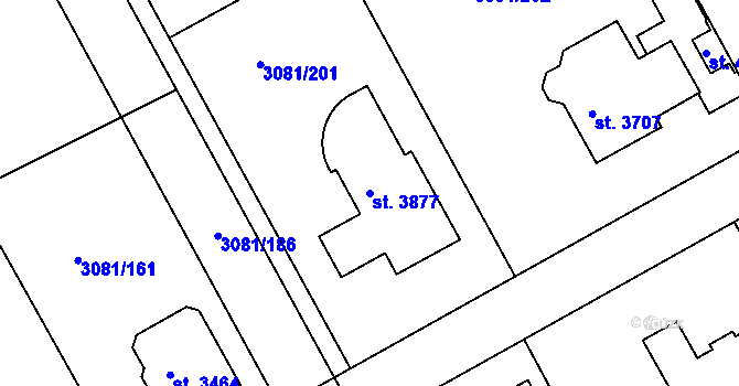 Parcela st. 3877 v KÚ Lanškroun, Katastrální mapa