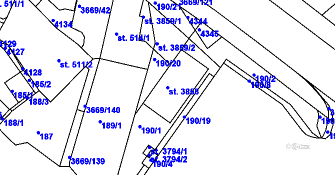 Parcela st. 3858 v KÚ Lanškroun, Katastrální mapa